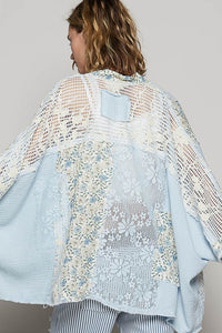POL Floral Lace Crochet Patch Open Front Double Gauze Cardigan - Brittney MADE