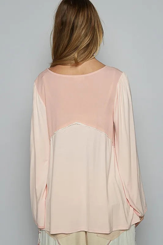 POL Contrast Button Front Long Sleeve Knit Top - Brittney MADE