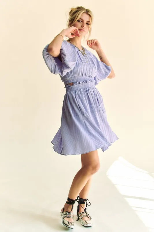 Davi & Dani Back Button Puff Sleeve Mini Dress - Brittney MADE