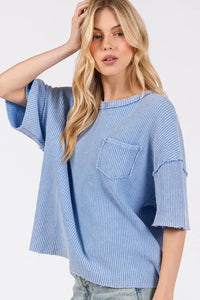 SAGE + FIG Exposed Seam Round Neck Half Sleeve T-Shirt - Brittney MADE