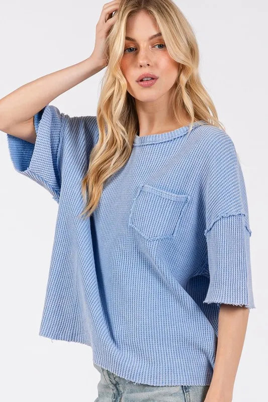 SAGE + FIG Exposed Seam Round Neck Half Sleeve T-Shirt - Brittney MADE