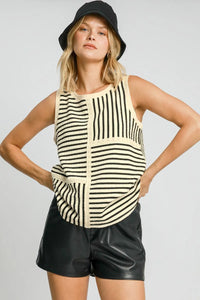 Umgee Round Neck Texture Striped Tank - Brittney MADE