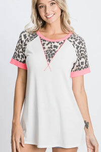 HeimishFull Size Leopard Round Neck Short Sleeve T-Shirt with Stitch Plus Size - Brittney MADE