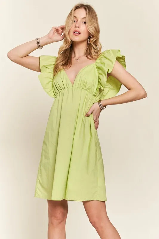 ADORA Smocked Back Ruffled Cap Sleeve Babydoll Dress - Brittney MADE