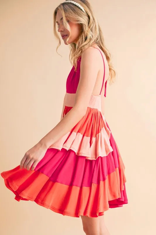 Aemi+Co Ruffled Color Block Sleeveless Mini Dress - Brittney MADE
