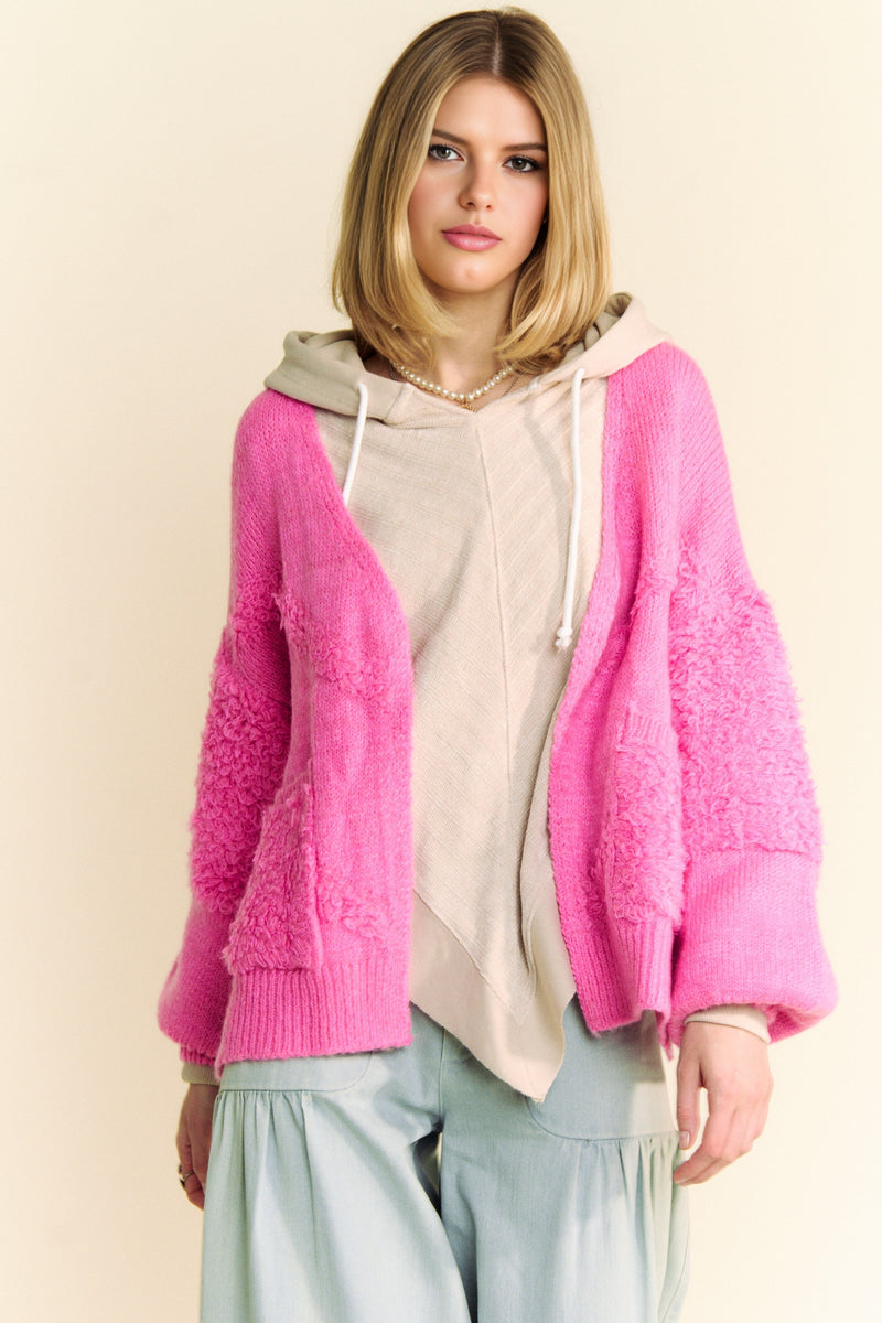 Davi & Dani Side Slit Open Front Long Sleeve Cardigan - Brittney MADE