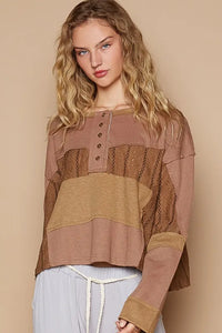 POL Half Button Color Block Drop Shoulder Knit Top - Brittney MADE