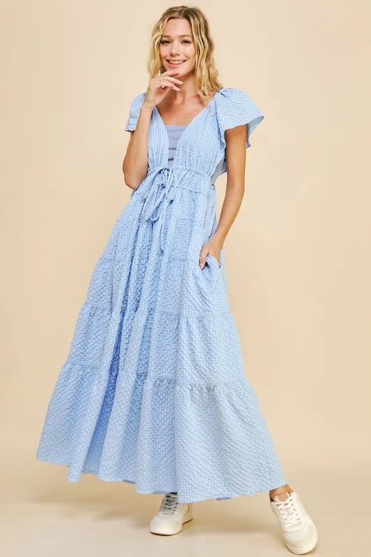 Davi & Dani Crinkled Texture Flutter Cap Sleeve Midi Dress - Brittney MADE