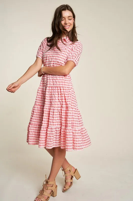 Davi & Dani Puff Short Sleeve Ruffle Shirt Dress - Brittney MADE