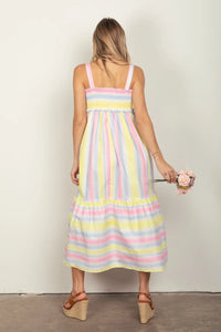 VERY J Striped Woven Smocked Midi Cami Dress - Brittney MADE