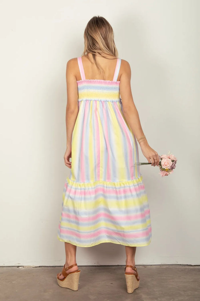 VERY J Striped Woven Smocked Midi Cami Dress - Brittney MADE