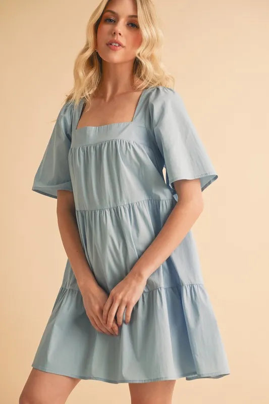 Aemi + Co Square Neck Half Sleeve Tiered Dress - Brittney MADE