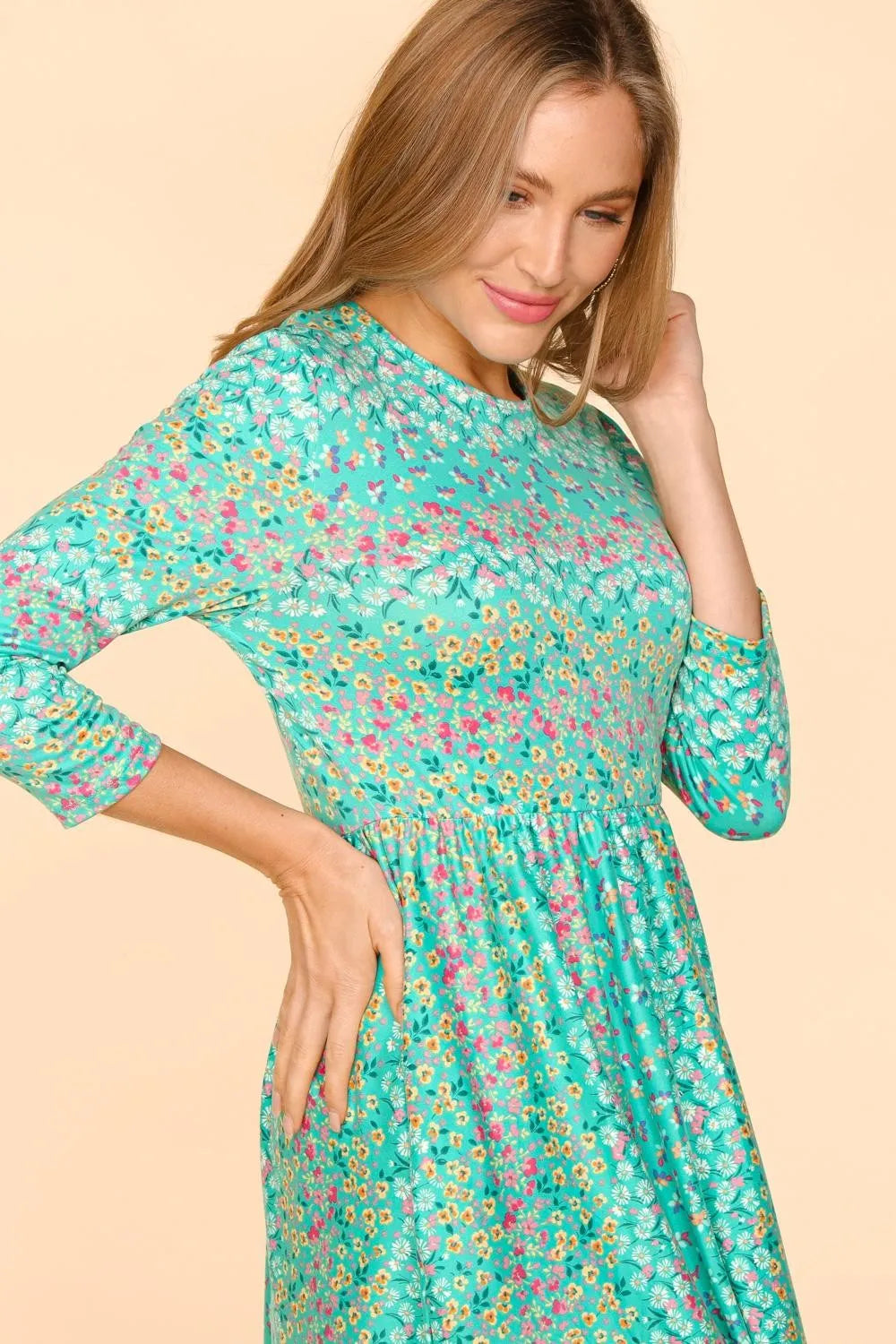 Haptics Round Neck Floral Dress with Pockets - Brittney MADE