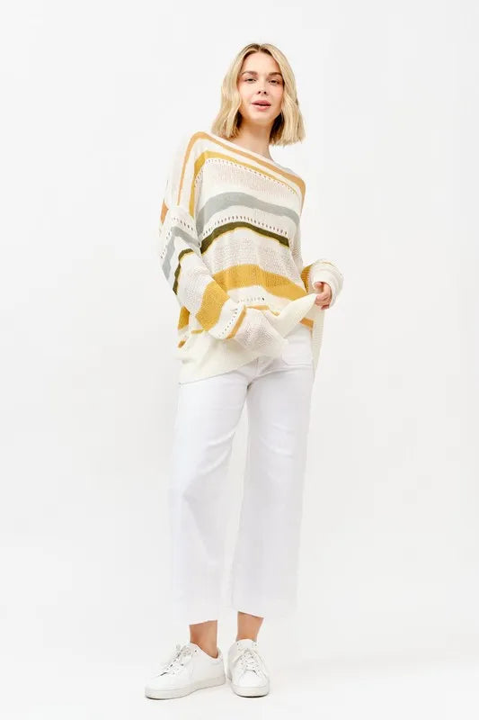 And The Why Abstract Striped Light Weight Loose Sweater - Brittney MADE