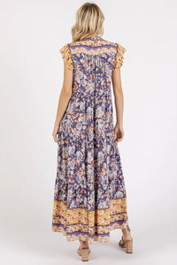 Mittoshop Floral Ruffled Notched Cap Sleeve Maxi Dress - Brittney MADE