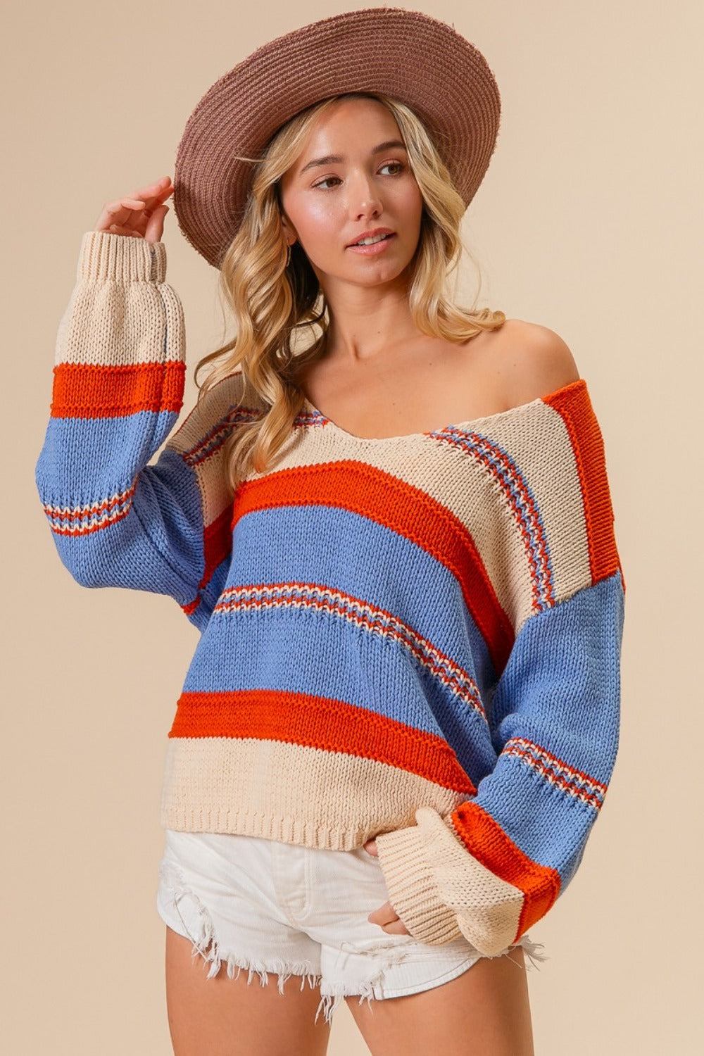 BiBi Multi Color Stripe Scoop Neck Sweater - Brittney MADE