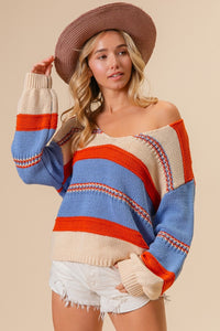 BiBi Multi Color Stripe Scoop Neck Sweater - Brittney MADE