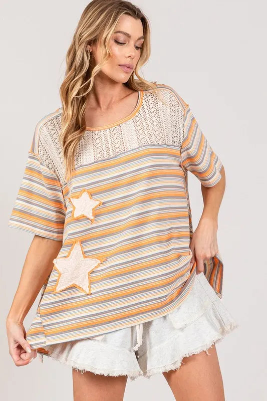 SAGE+FIG Accent Striped with Star Applique T-Shirt - Brittney MADE