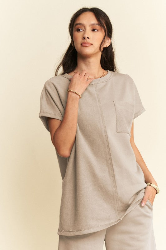 Davi & Dani Round Neck Short Sleeve Top and Pants Set - Brittney MADE