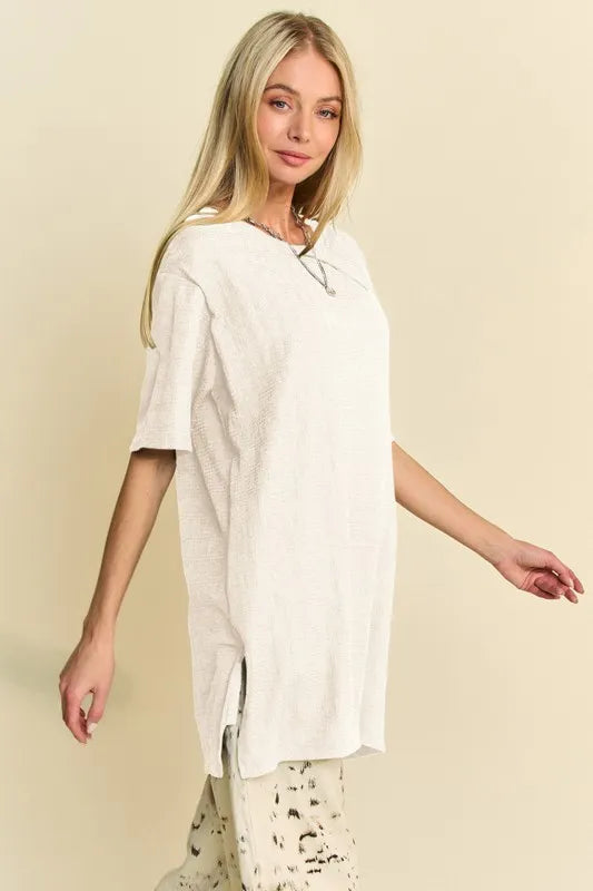 Davi & Dani Short Sleeve Side Slit T-Shirt with Pockets - Brittney MADE