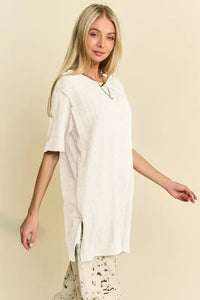 Davi & Dani Short Sleeve Side Slit T-Shirt with Pockets - Brittney MADE