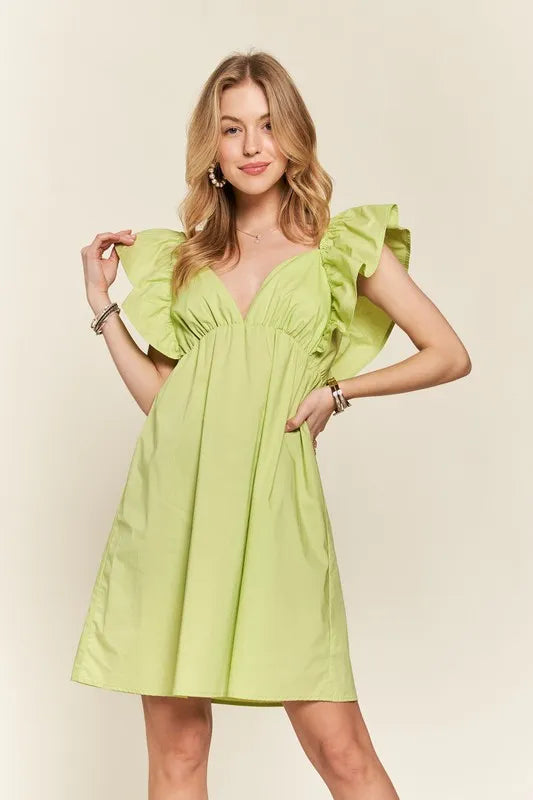 ADORA Smocked Back Ruffled Cap Sleeve Babydoll Dress - Brittney MADE