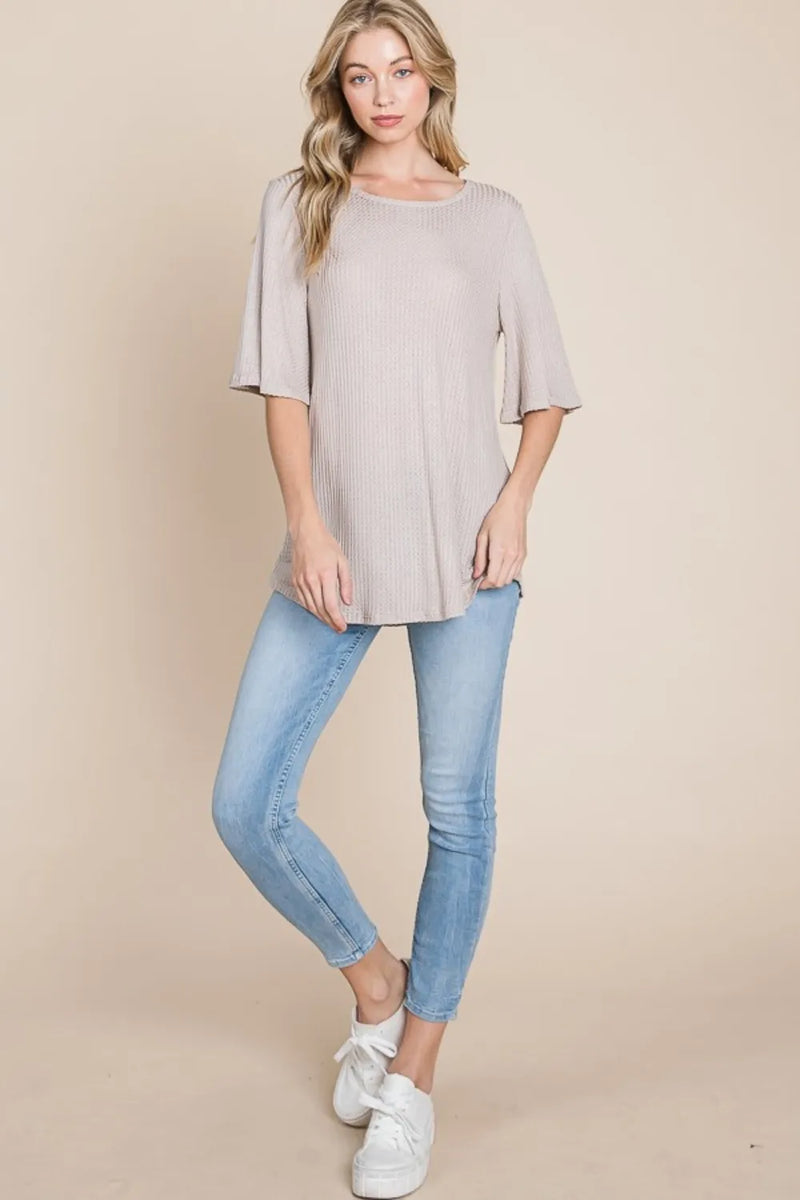 BOMBOM Round Neck Waffle Knit T-Shirt - Brittney MADE
