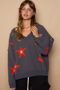 POL Long Sleeve Star Patch Sweater - Brittney MADE