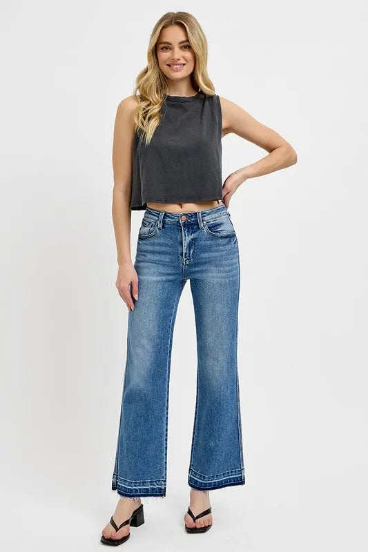 RISEN Full Size Raw Hem Ankle Bootcut Jeans Plus Size - Brittney MADE