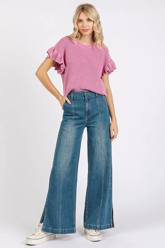 Mittoshop Medium Wash Seam Detail Wide Leg Denim Jeans - Brittney MADE