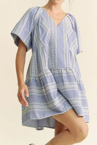 Davi & Dani Embroidered Stripe Ruffled Gingham Mini Dress - Brittney MADE
