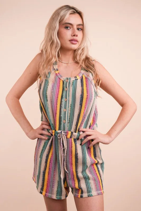 VERY J Crochet Multi Color Striped Casual Summer Romper - Brittney MADE
