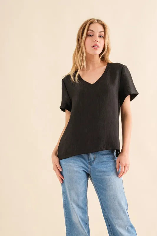 And The Why Textured Woven Short Sleeve T-Shirt - Brittney MADE