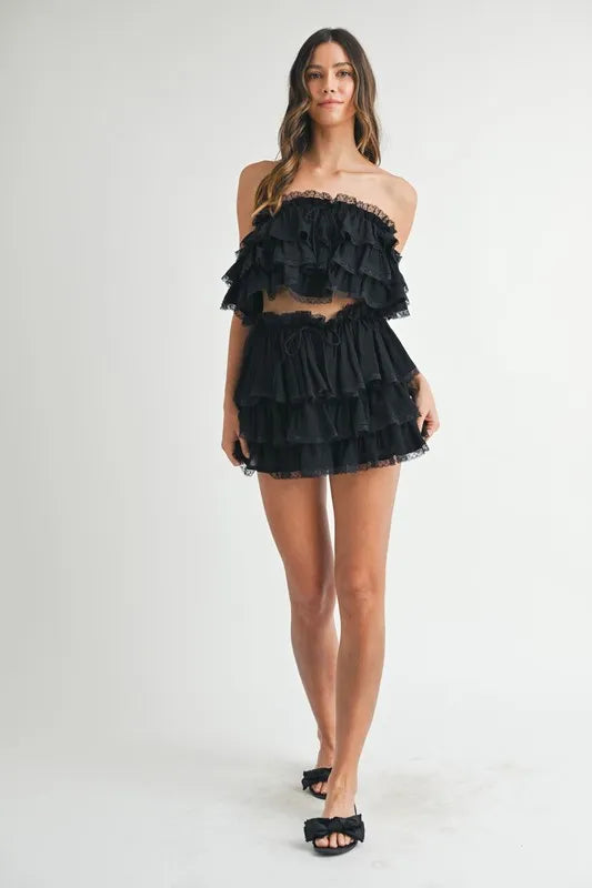 MABLE Ruffle Layered Crop Top and Mini Skirt Set - Brittney MADE