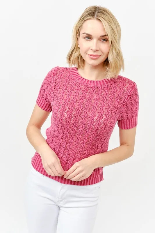 And The Why Washed Short Sleeve Light Weight Sweater - Brittney MADE