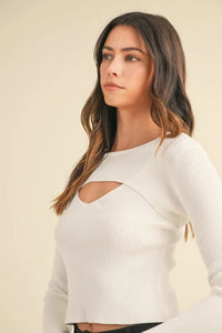 MABLE Cut Out Long Sleeve Ribbed Knit Top - Brittney MADE