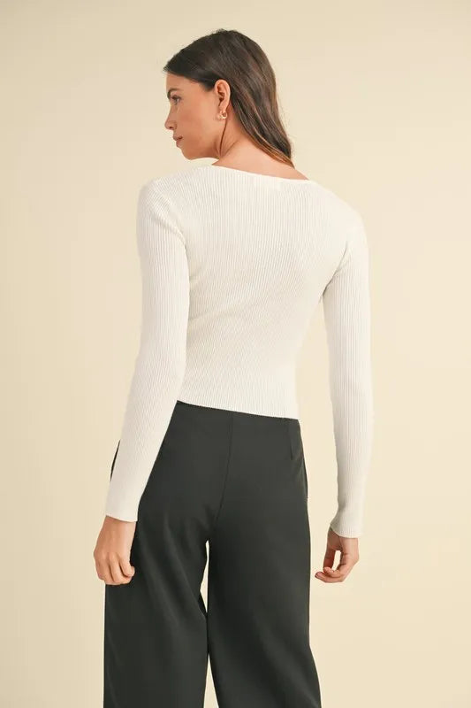 MABLE Cut Out Long Sleeve Ribbed Knit Top - Brittney MADE