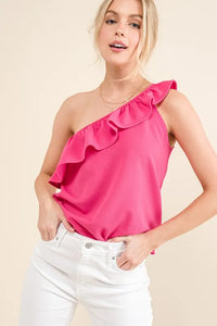 And The Why Ruffle One Shoulder Sleeveless Tank Top - Brittney MADE