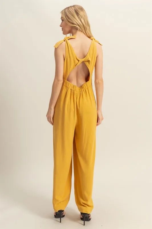 HYFVE Cutout Back Knotted Strap Wide Leg Jumpsuit - Brittney MADE