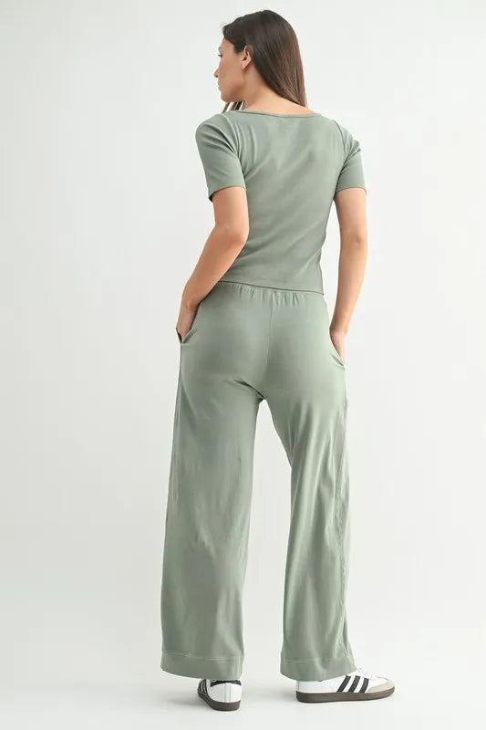 MONO B Vintage Ease Pima Cotton Tee and Pants Set - Brittney MADE