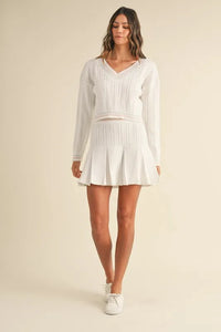 MABLE V-Neck Varsity Crop Knit Sweater and Skirt Set - Brittney MADE
