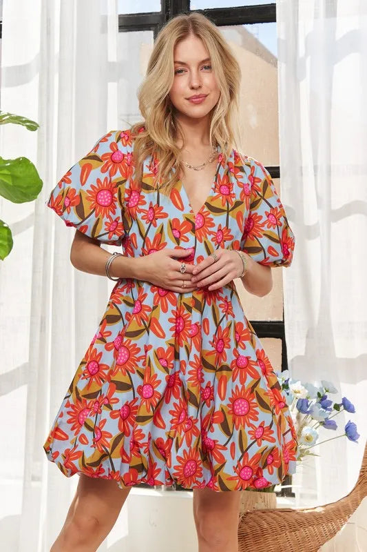 ADORA Puff Sleeve Floral Dress - Brittney MADE