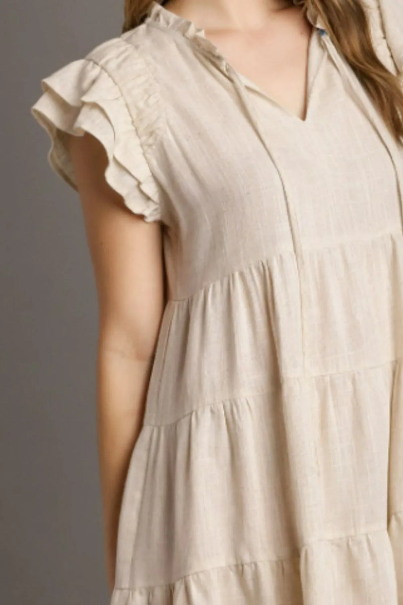 Umgee Full Size Linen A-line Tiered Mini Dress Plus Size - Brittney MADE