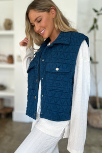 Double Take Full Size Pocketed Texture Snap Down Vest Coat - Brittney MADE