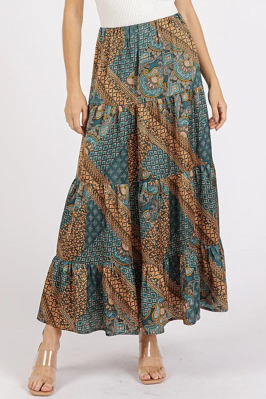 Mittoshop Paisley Patchwork Print Satin Maxi Skirt - Brittney MADE
