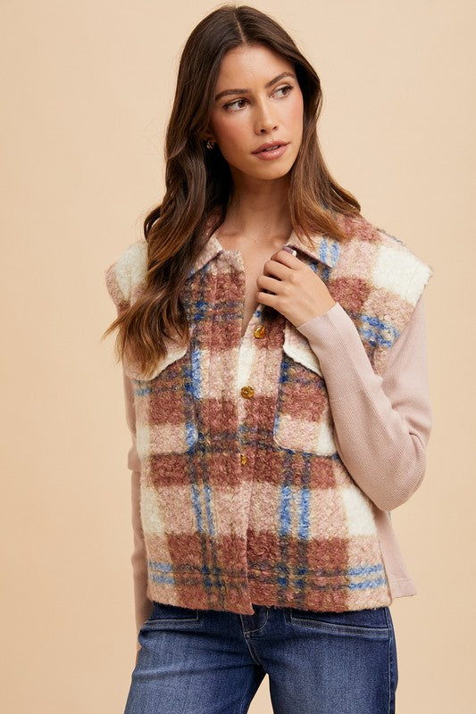 Annie Wear Faux Fur Plaid Button Up Jacket - Brittney MADE