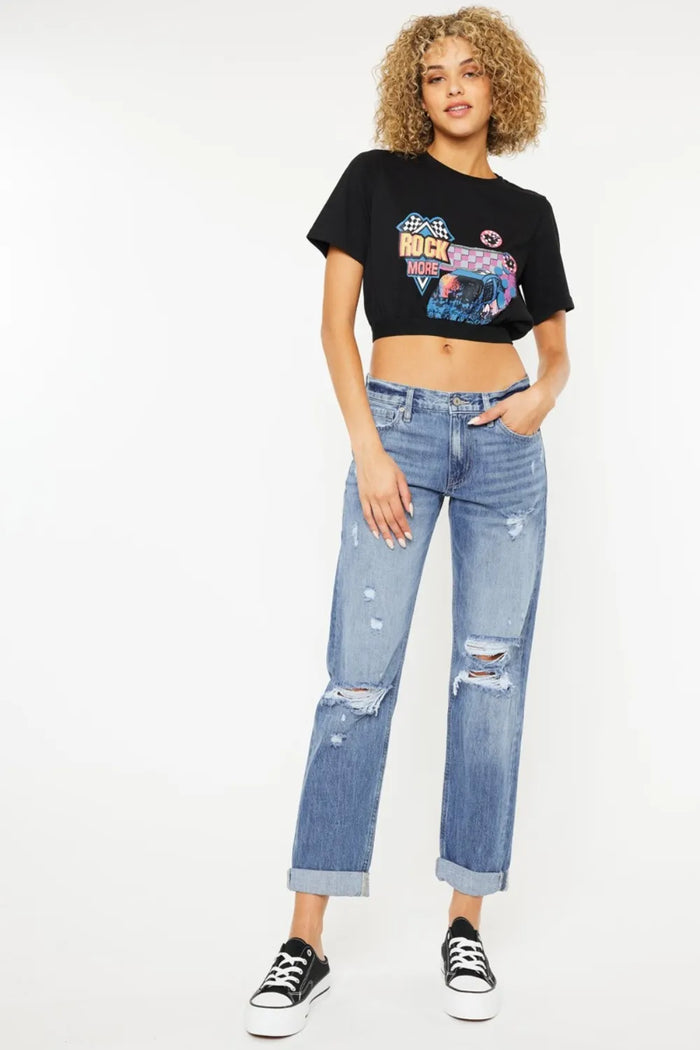 Kancan Mid Rise Distressed Straight Jeans - Brittney MADE