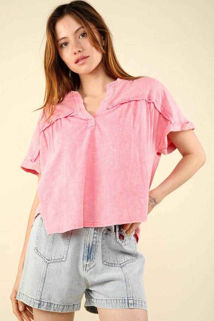 VERY J Nochted Short Sleeve Washed T-Shirt - Brittney MADE