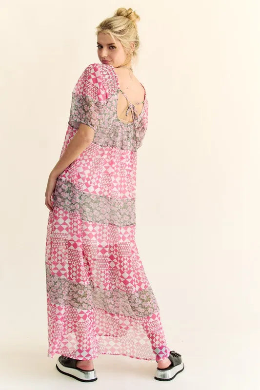 Davi & Dani Multi Floral Square Neck Puff Sleeve Maxi Dress - Brittney MADE