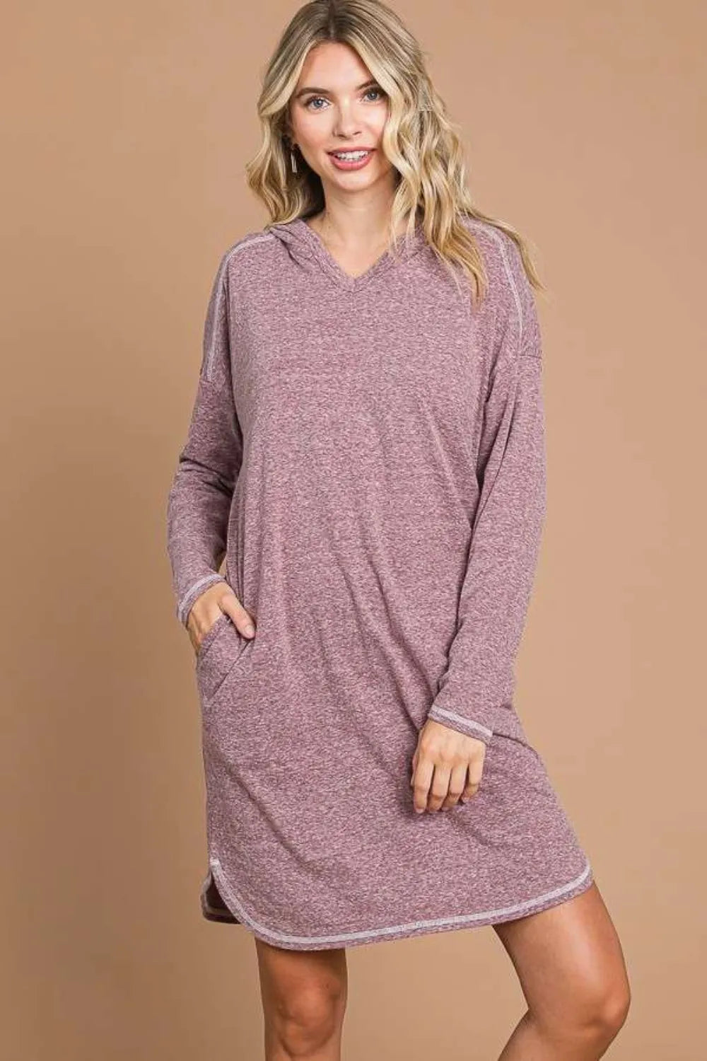 Culture Code Full Size Hooded Long Sleeve Sweater Dress - Brittney MADE